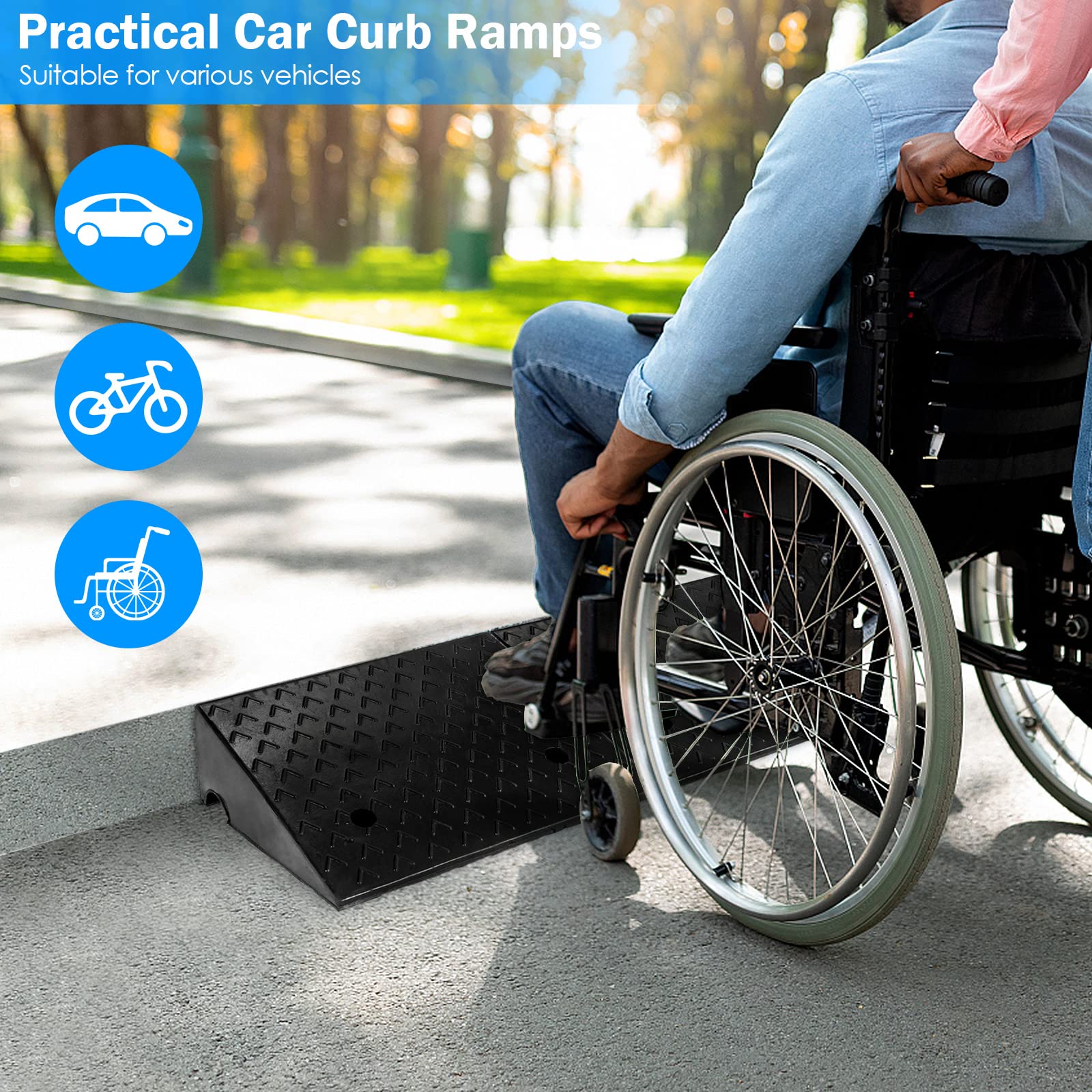 Rubber Curb Ramps, 5" H x 19" W Car Ramp Slope for Driveway Threshold Sidewalk Motorcycle - Image 4