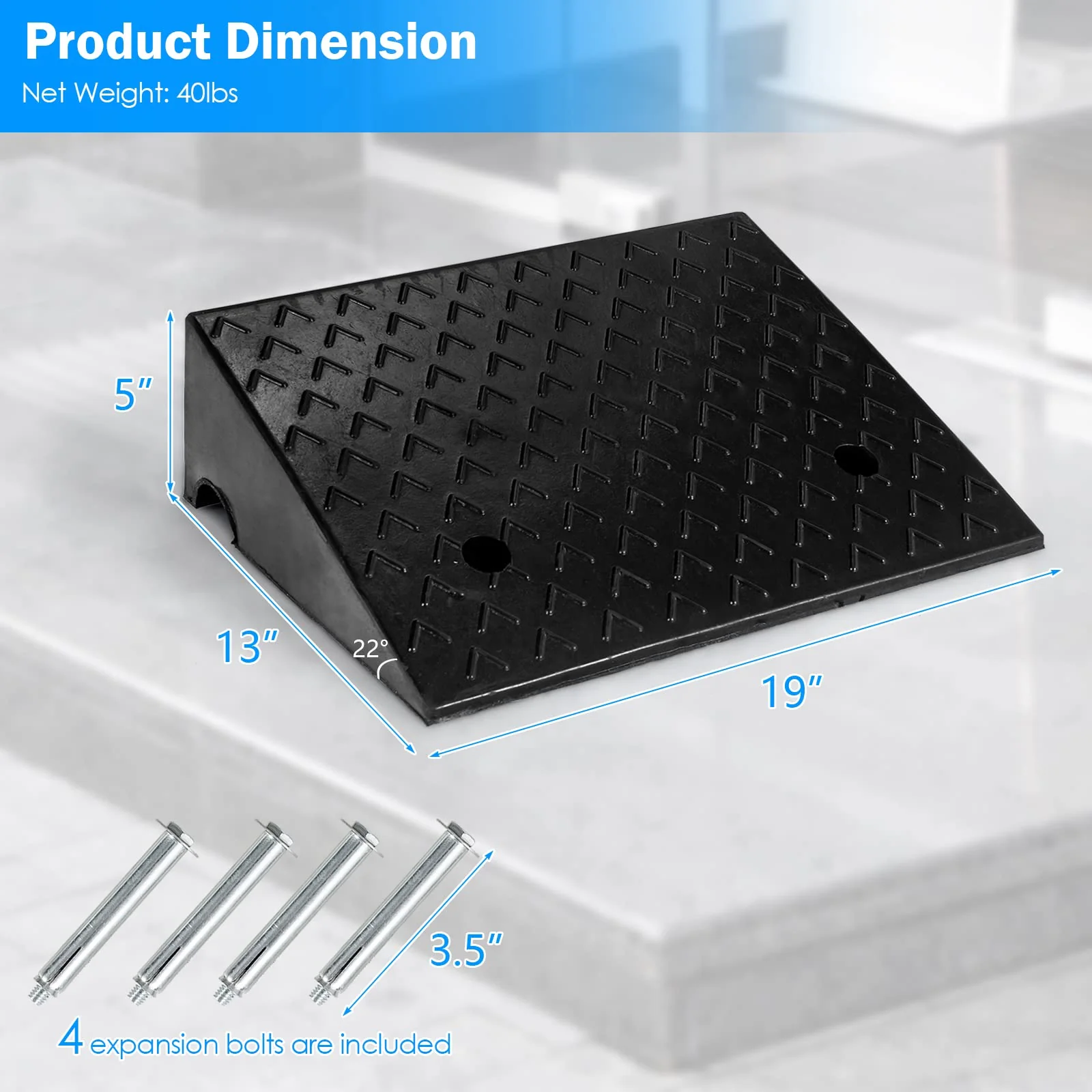 Rubber Curb Ramps, 5" H x 19" W Car Ramp Slope for Driveway Threshold Sidewalk Motorcycle - Image 5