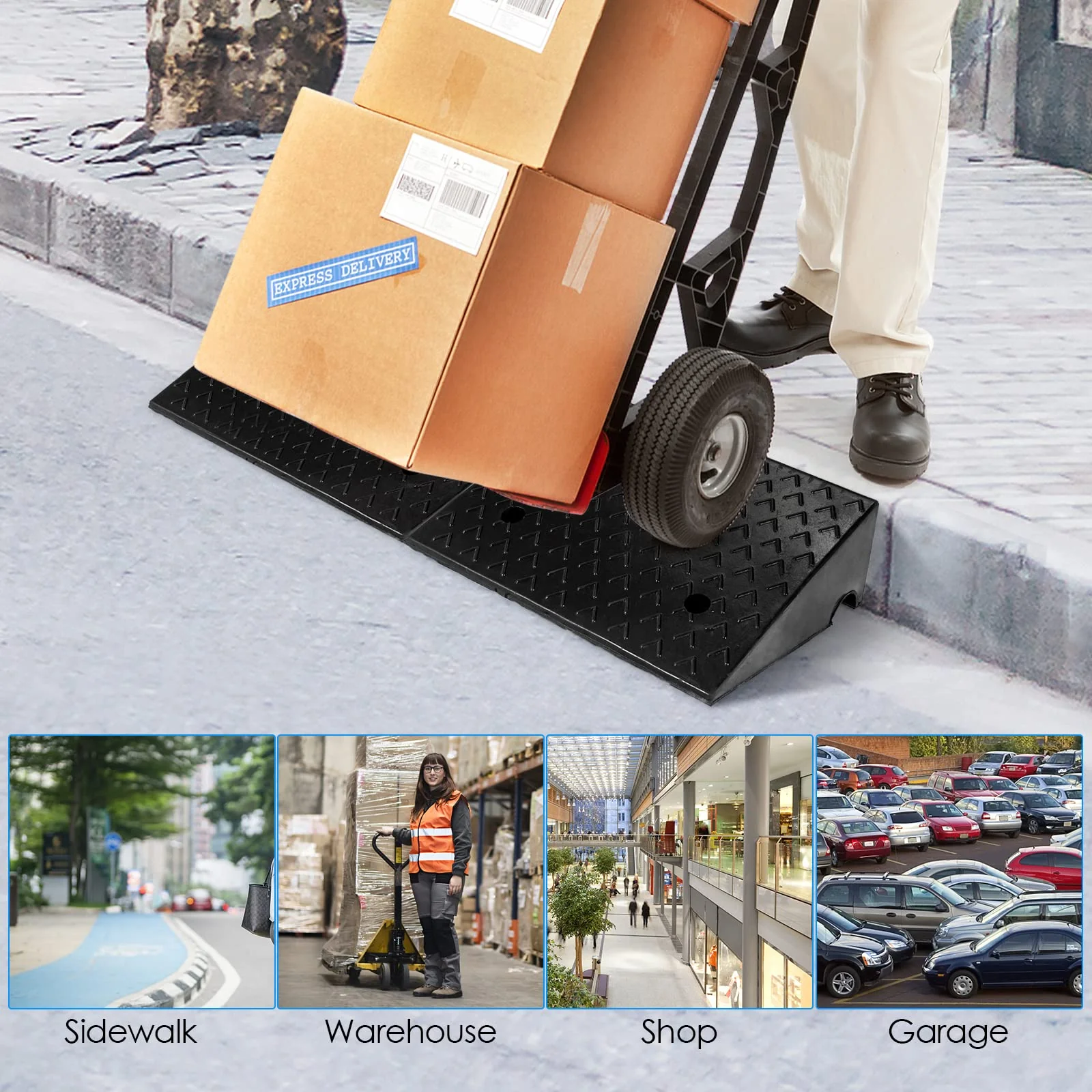 Rubber Curb Ramps, 5" H x 19" W Car Ramp Slope for Driveway Threshold Sidewalk Motorcycle - Image 8