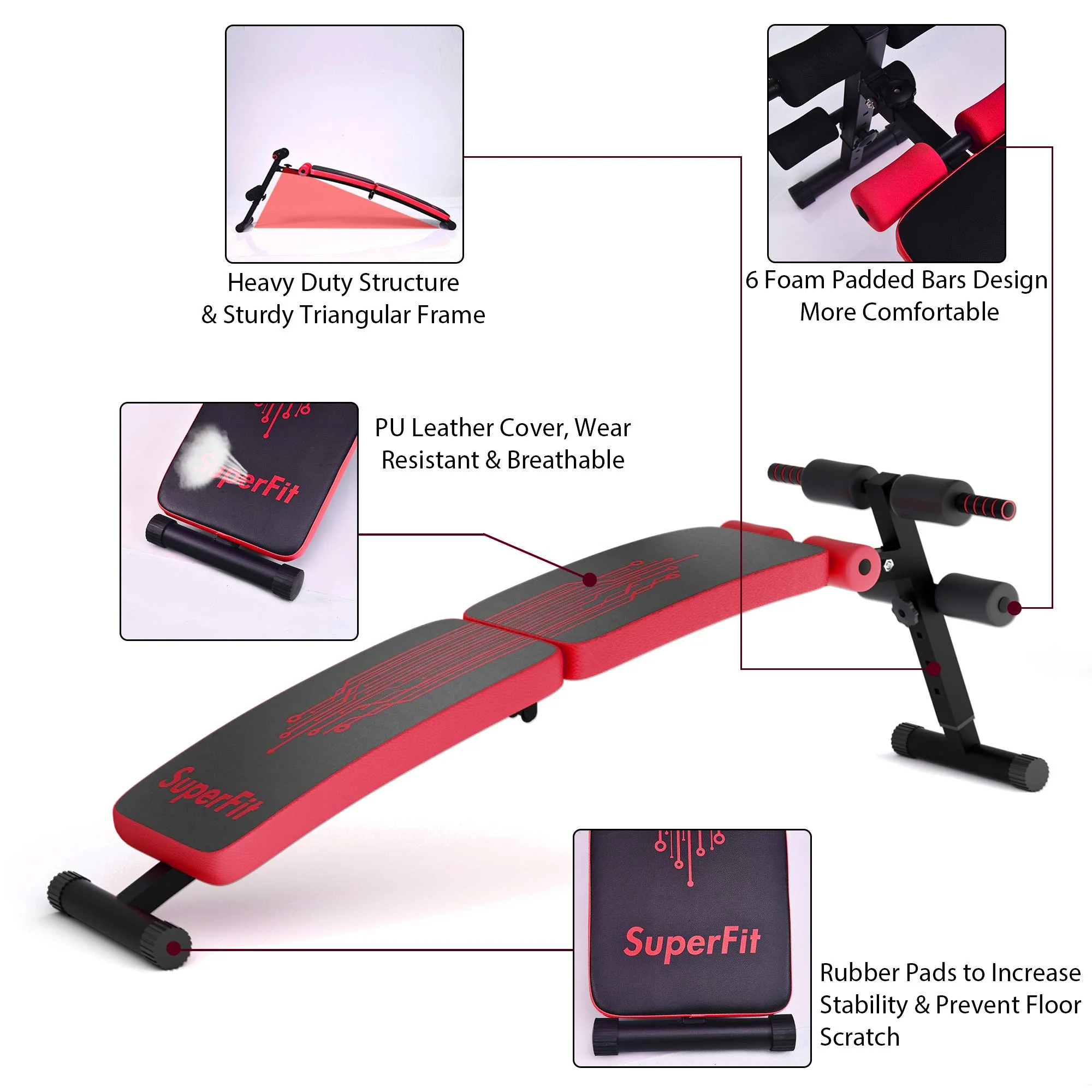 Sit Up Bench Adjustable, Foldable Abdominal Training Workout Slant Bench - Image 8