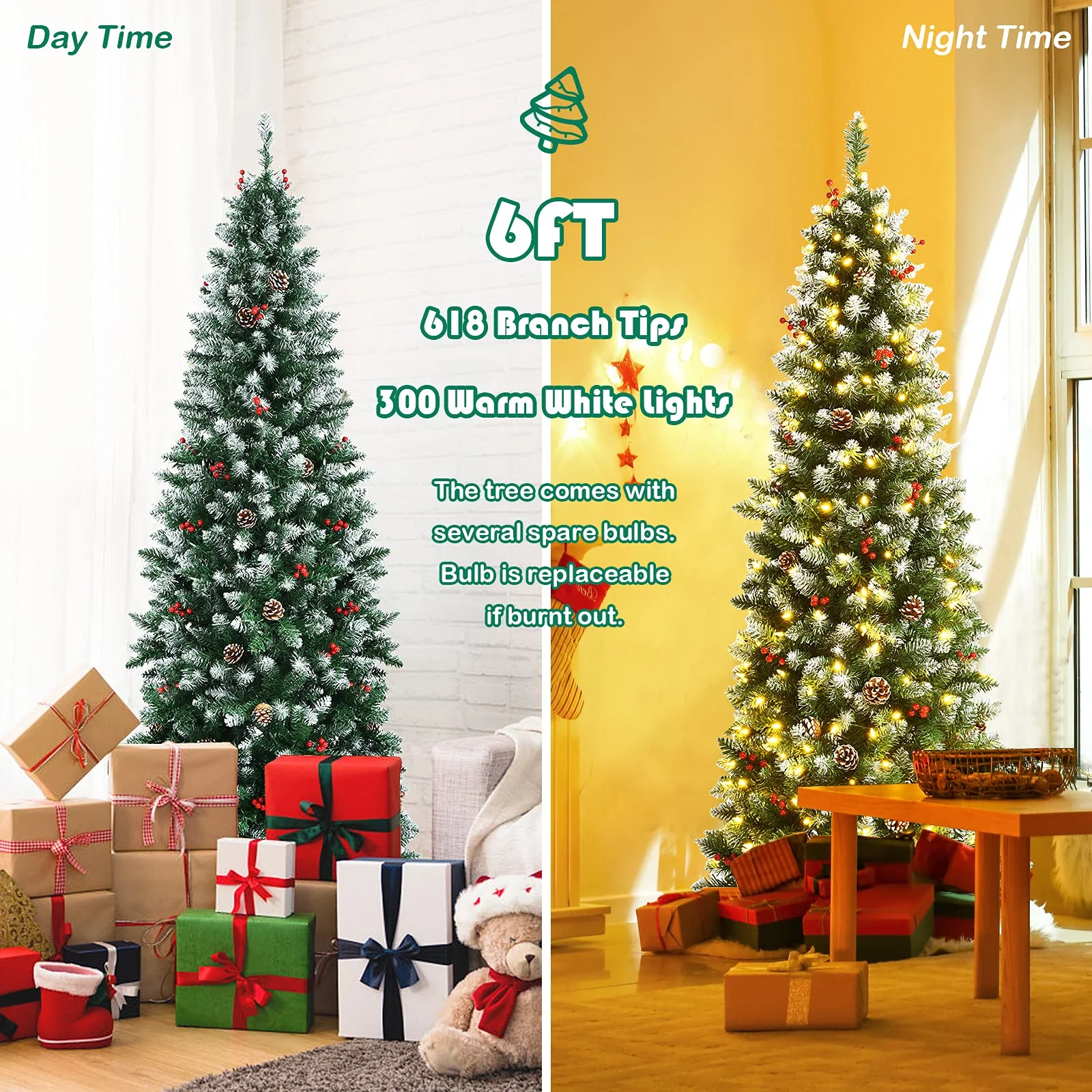 Snow Flocked Artificial Hinged Xmas Tree - Image 3