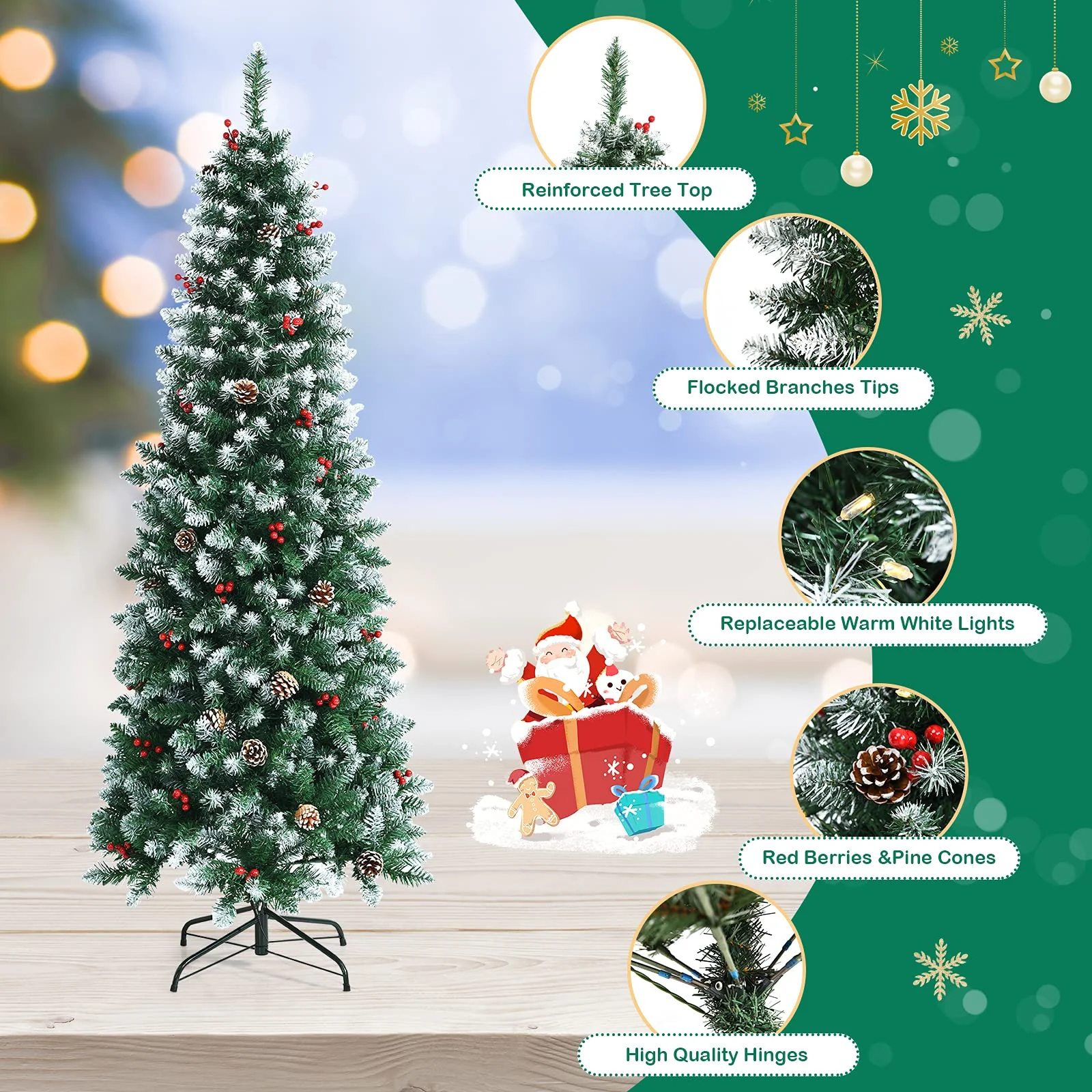 Snow Flocked Artificial Hinged Xmas Tree - Image 5