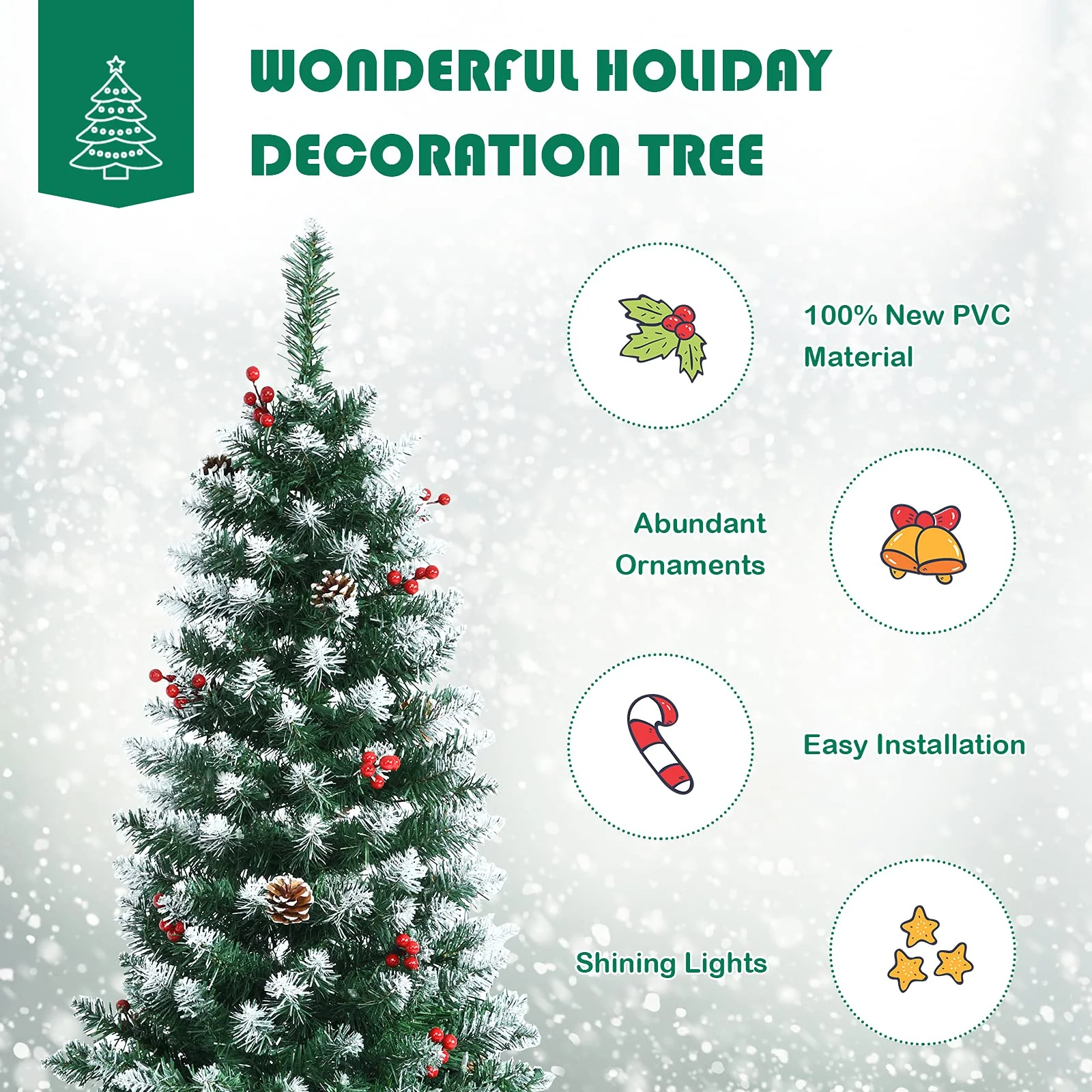 Snow Flocked Artificial Hinged Xmas Tree - Image 6