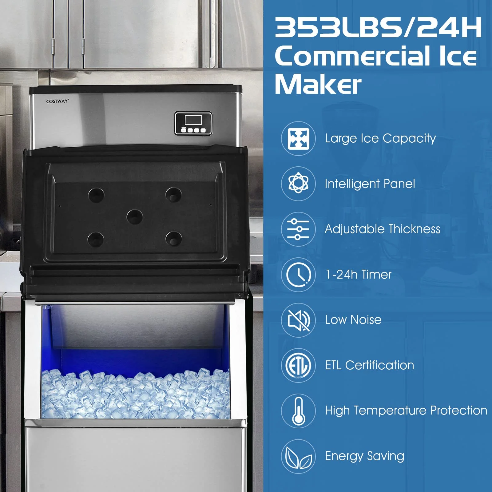 Split Commercial Ice Machine, 353LBS/24H Full-Automatic Vertical Industrial Modular Maker with 198 LBS Large Storage Bin - Image 3
