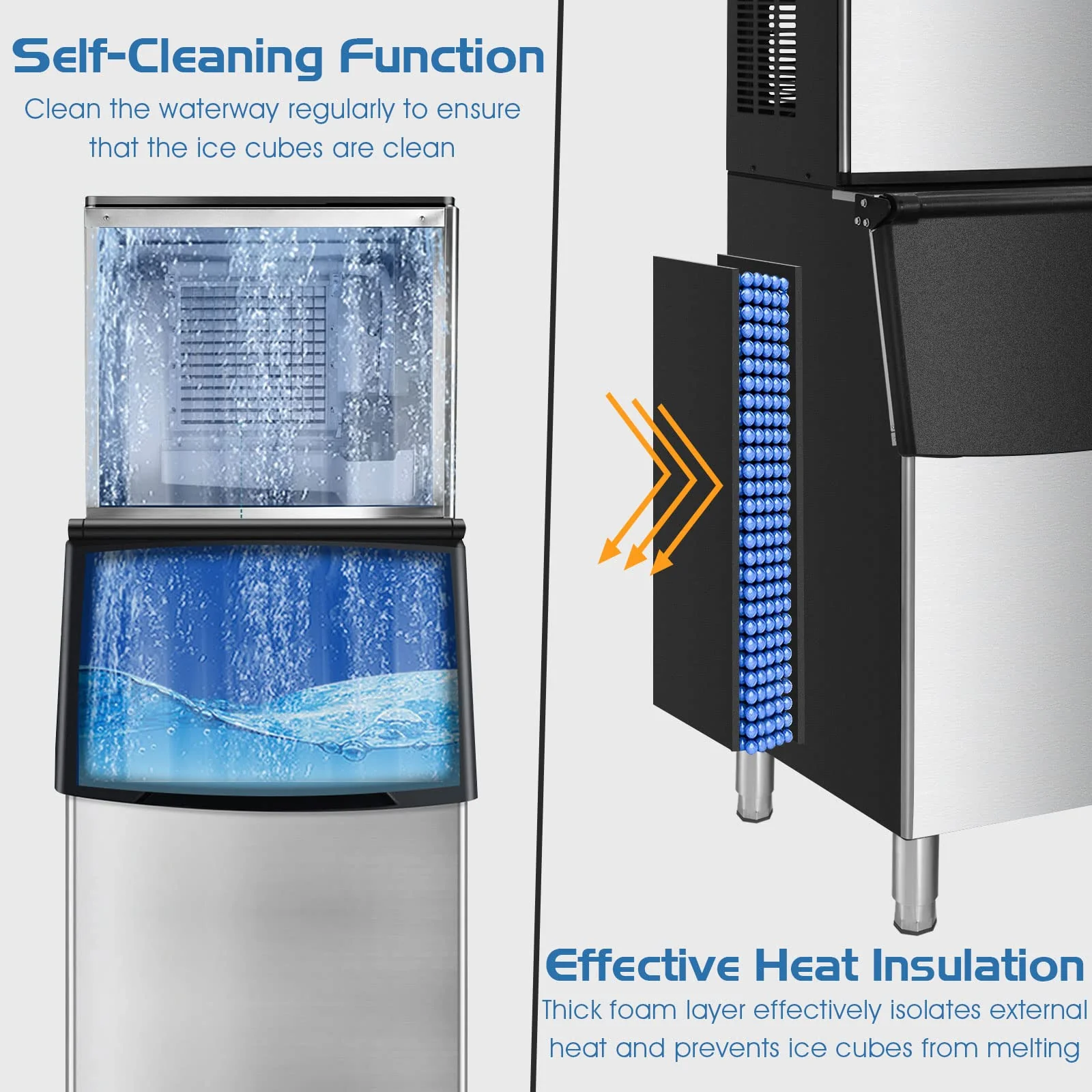 Split Commercial Ice Machine, 353LBS/24H Full-Automatic Vertical Industrial Modular Maker with 198 LBS Large Storage Bin - Image 4