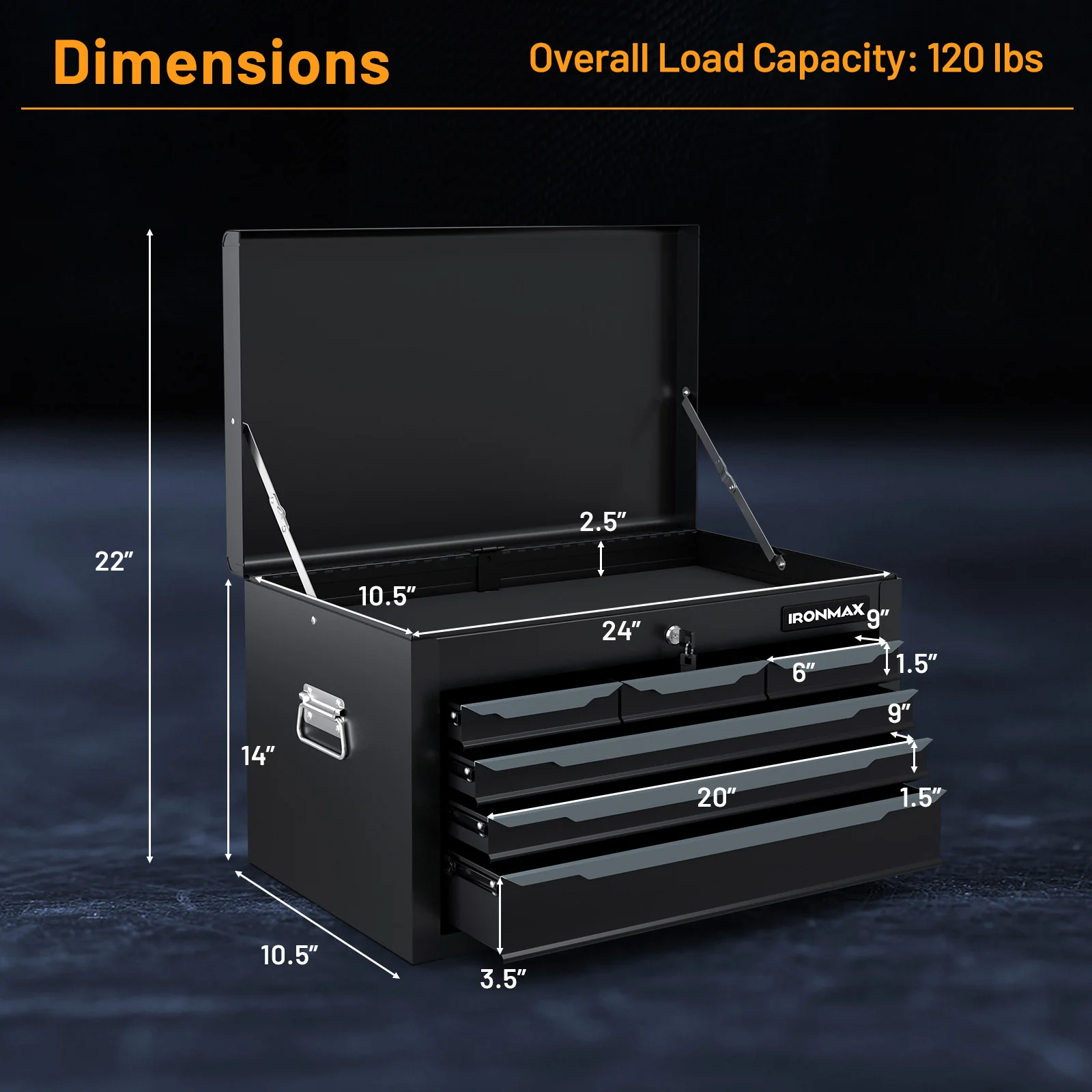 Steel Tool Box, 24” Tool Chest Case with 6 Drawers, Top Storage, Automatic Lock - Image 10
