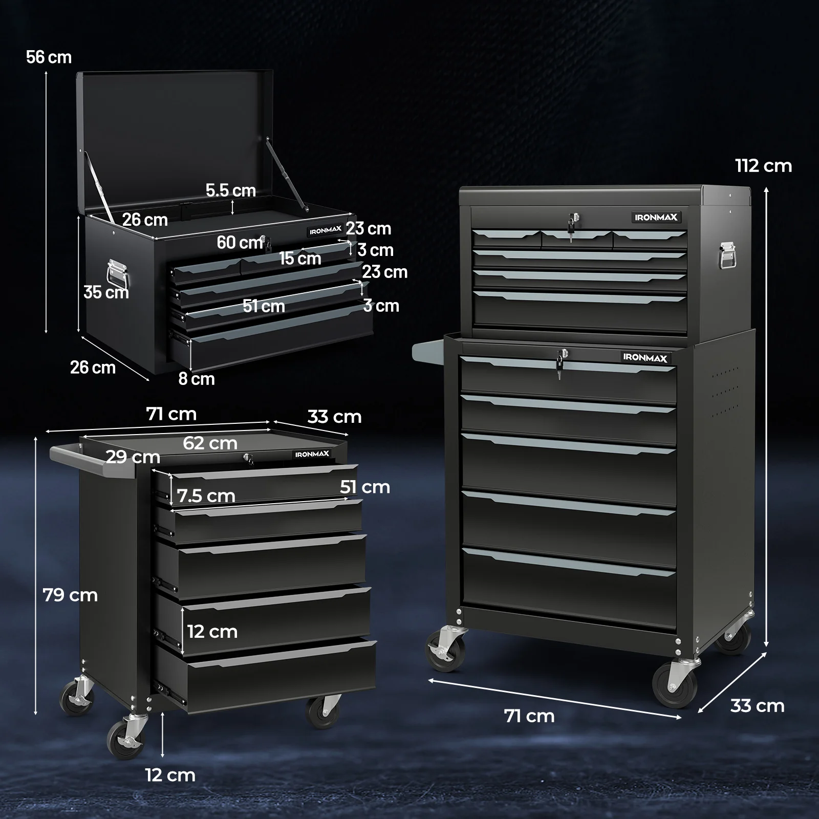 Steel Tool Box, 24” Tool Chest Case with 6 Drawers, Top Storage, Automatic Lock - Image 11