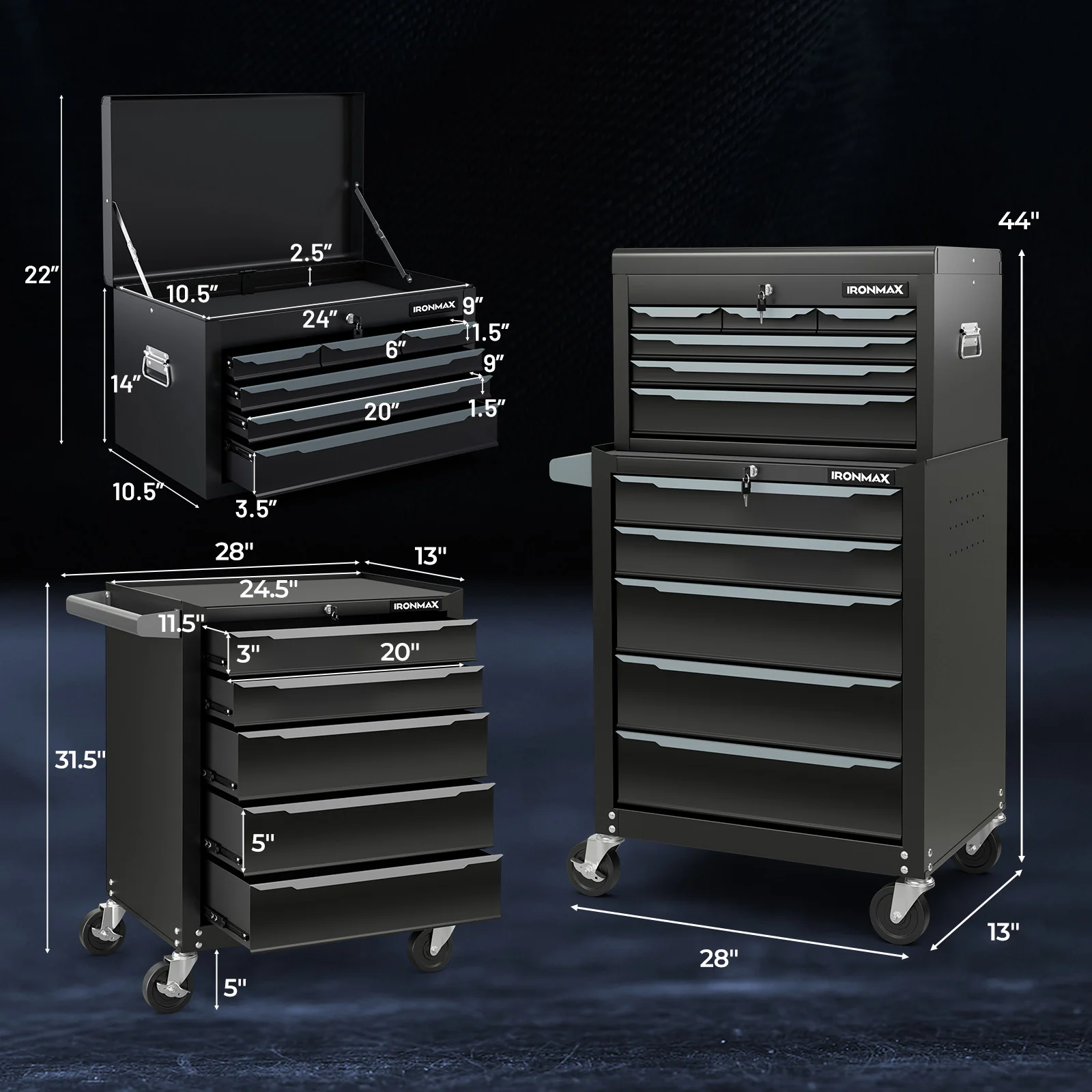Steel Tool Box, 24” Tool Chest Case with 6 Drawers, Top Storage, Automatic Lock - Image 12