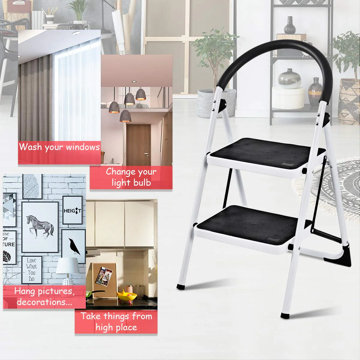 Step Ladder, Heavy Duty Folding 2 Step Ladder Step Stool - Image 3