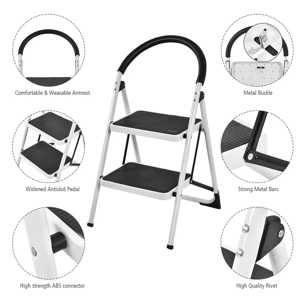 Step Ladder, Heavy Duty Folding 2 Step Ladder Step Stool - Image 5