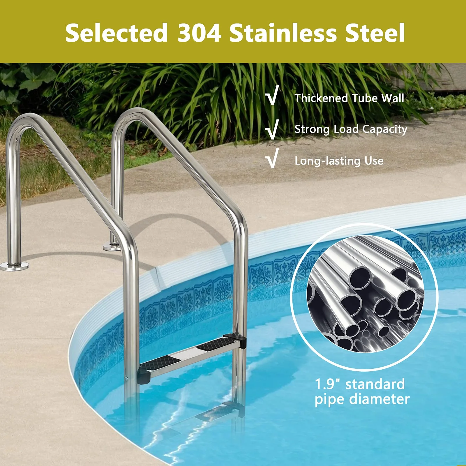 Swimming Pool Ladder, 3-Step In-Ground Stainless Steel Step for Indoor/Outdoor Pool - Image 3