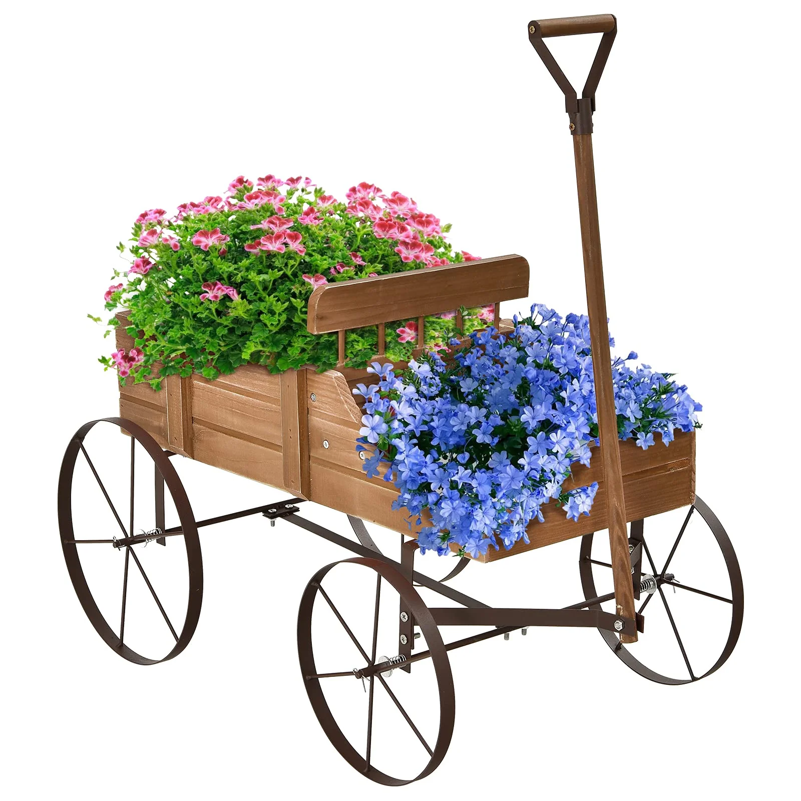 Wagon Planter, Decorative Wooden Garden Planter with Wheels - Image 10