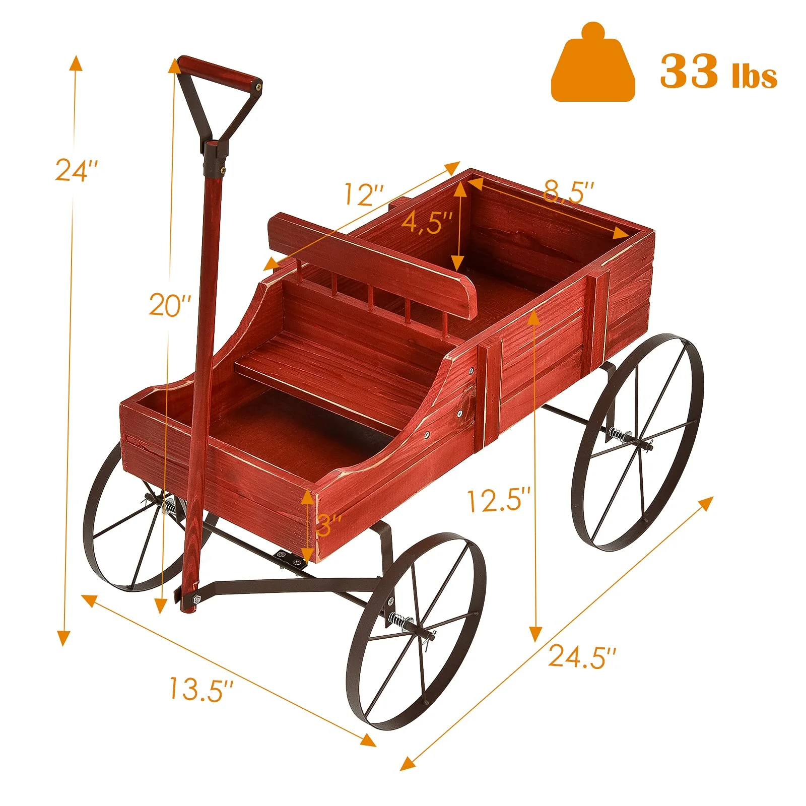 Wagon Planter, Decorative Wooden Garden Planter with Wheels - Image 11