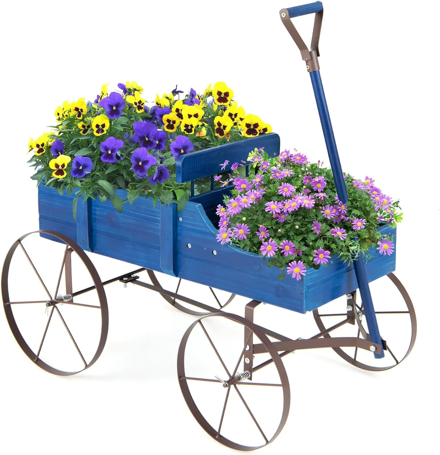 Wagon Planter, Decorative Wooden Garden Planter with Wheels - Image 13