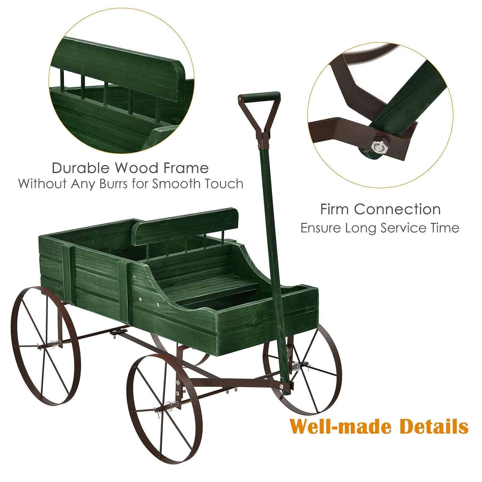 Wagon Planter, Decorative Wooden Garden Planter with Wheels - Image 8