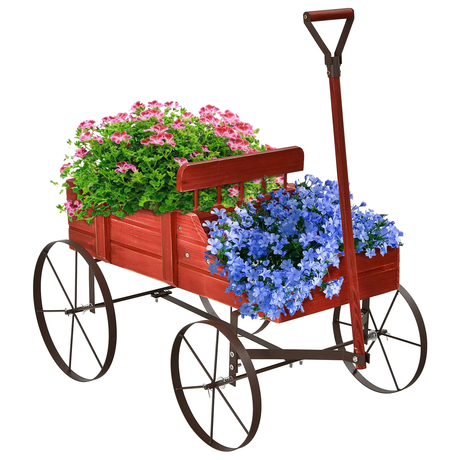 Wagon Planter, Decorative Wooden Garden Planter with Wheels - Image 9