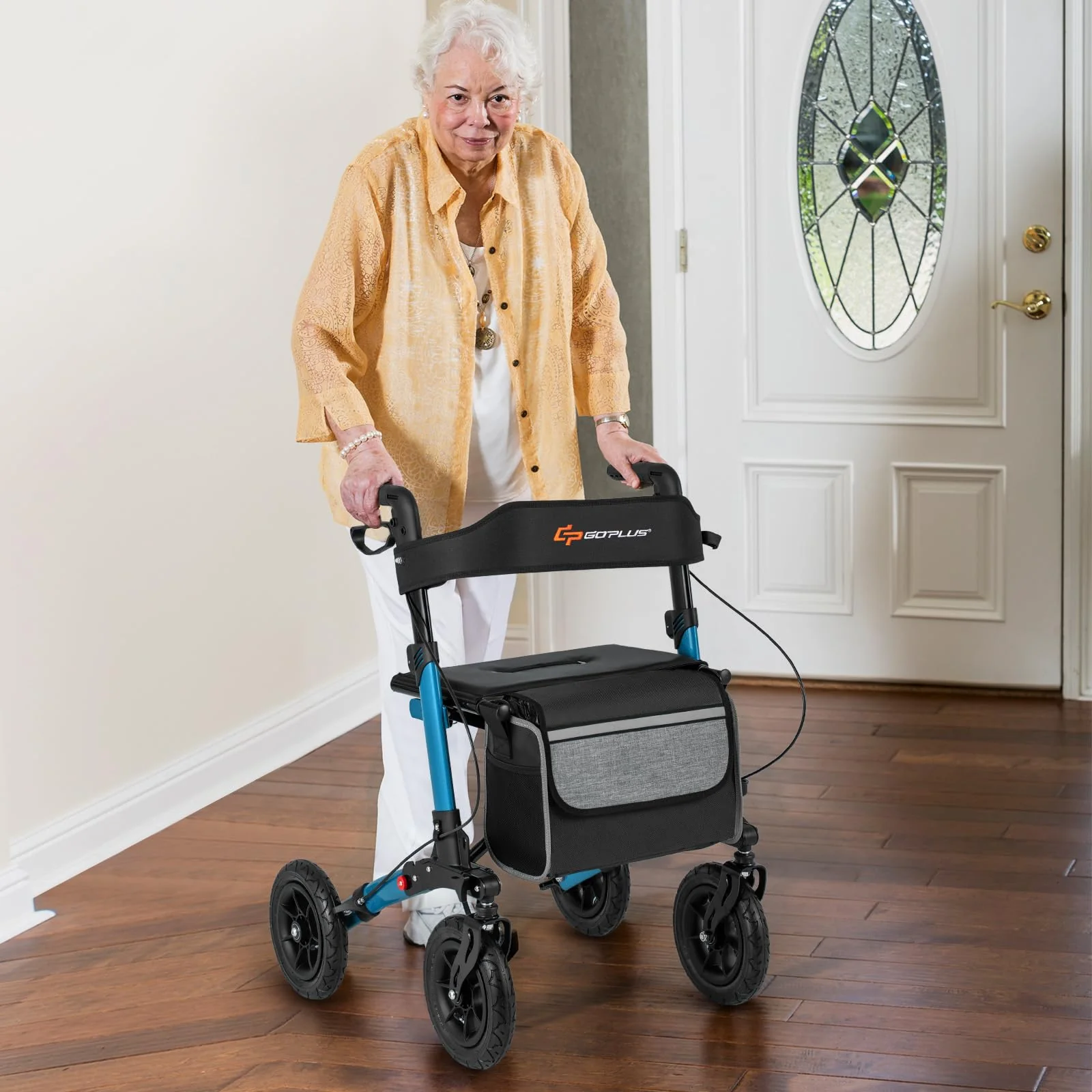 Goplus Walkers for Seniors with Seat 2 in 1 Folding Rolling Rollator Walker with 9" Pneumatic Tires for All Terrain - Image 2