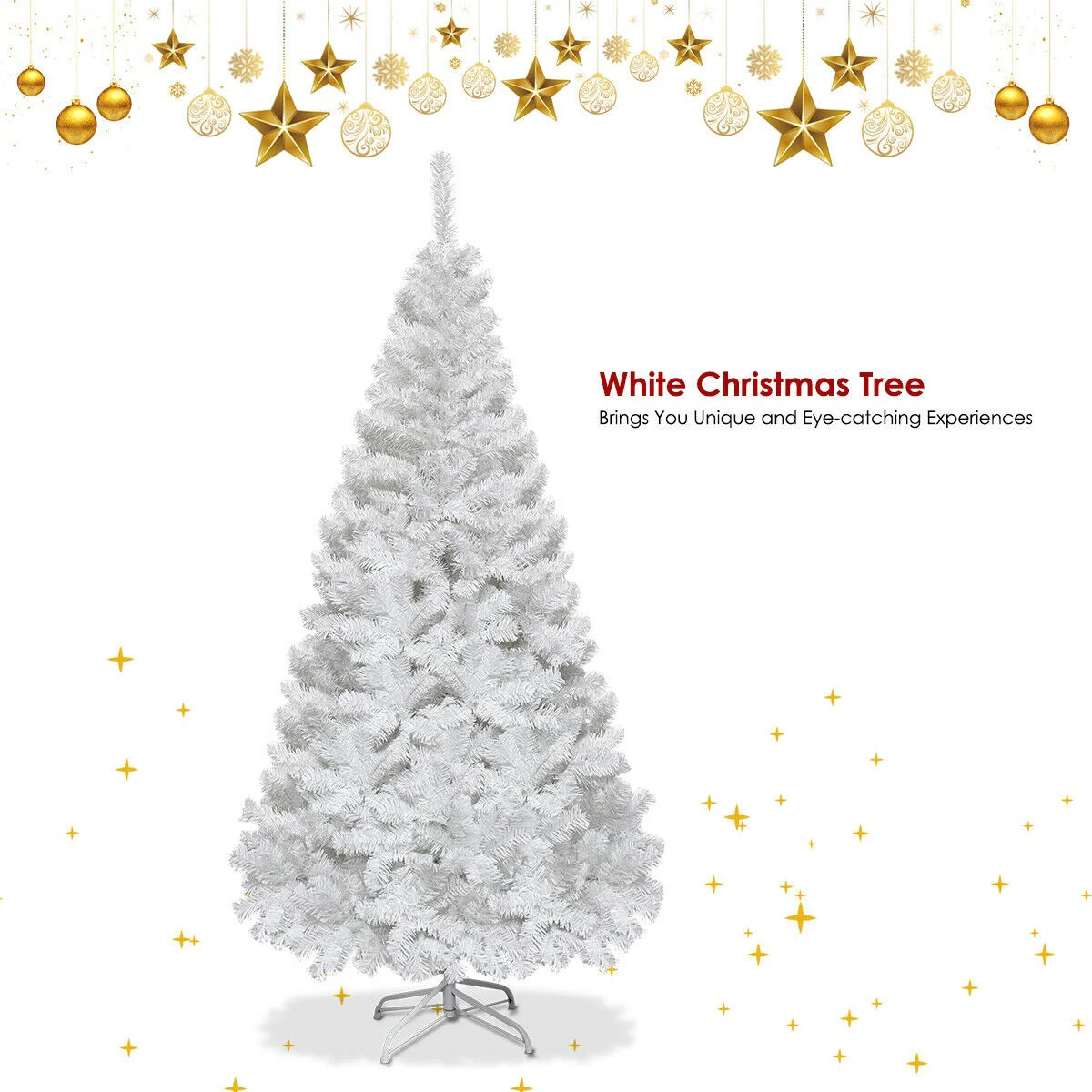 White Christmas Tree with Solid Metal Legs Perfect for Holiday Indoor and Outdoor Decoration - Image 13