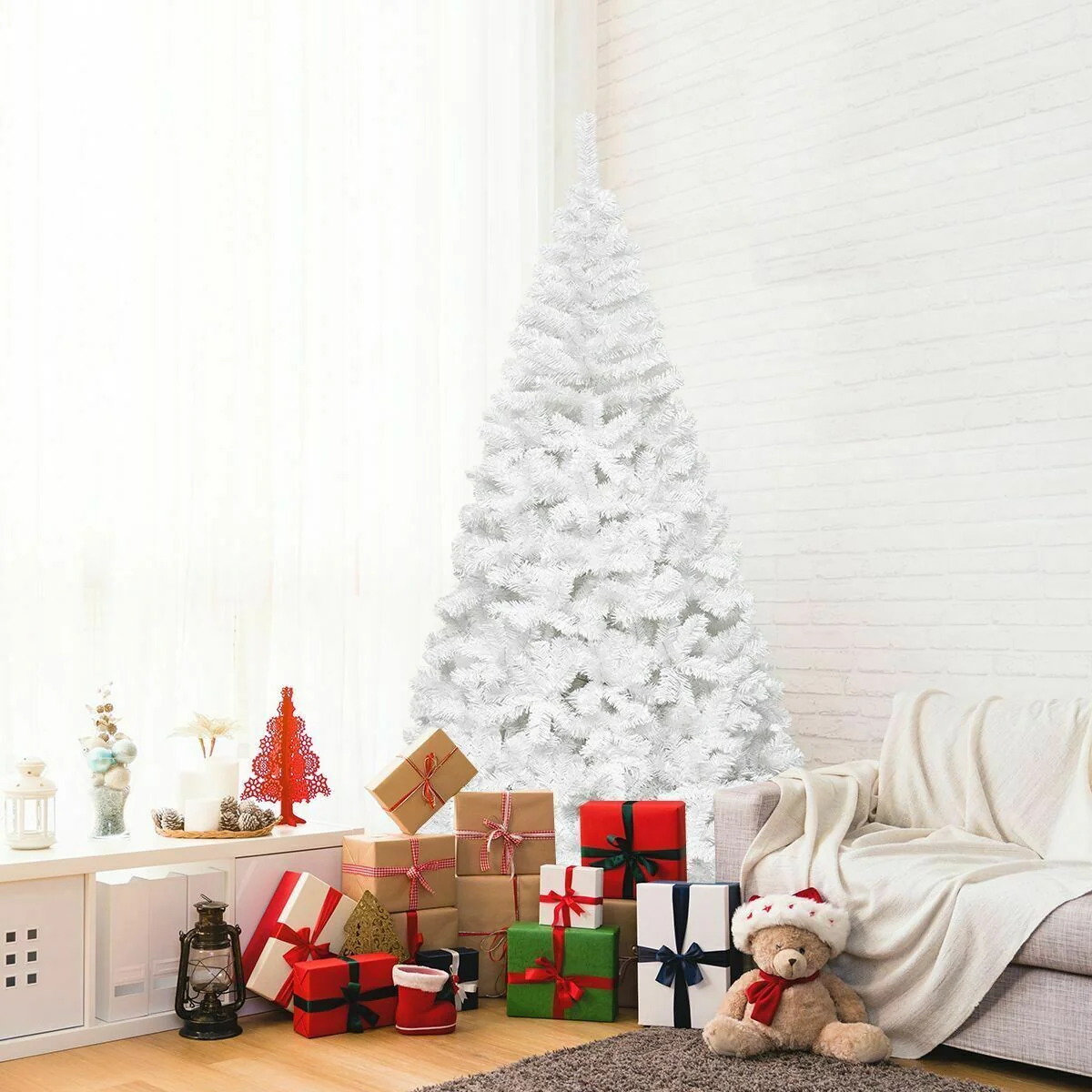 White Christmas Tree with Solid Metal Legs Perfect for Holiday Indoor and Outdoor Decoration - Image 3