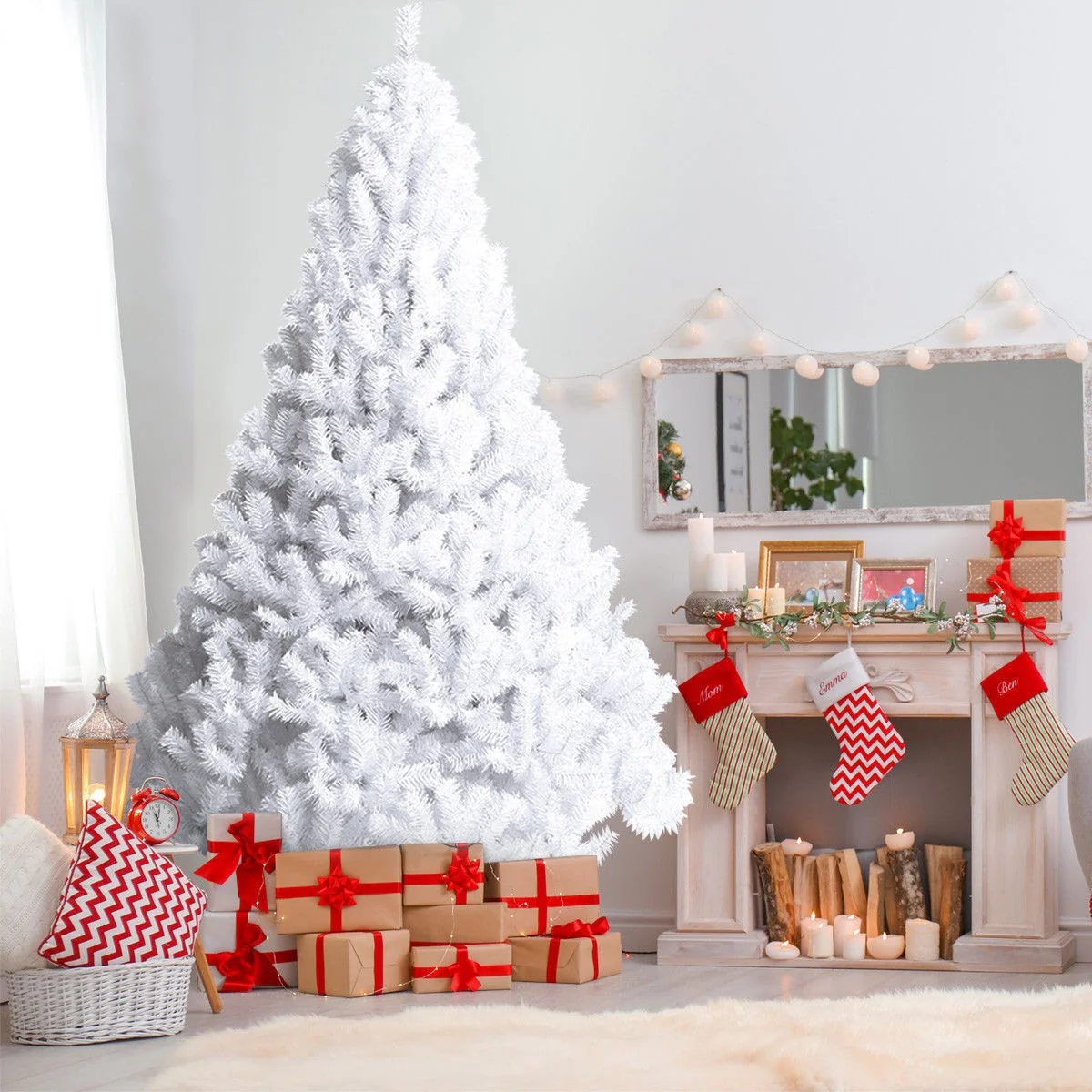 White Christmas Tree with Solid Metal Legs Perfect for Holiday Indoor and Outdoor Decoration - Image 5