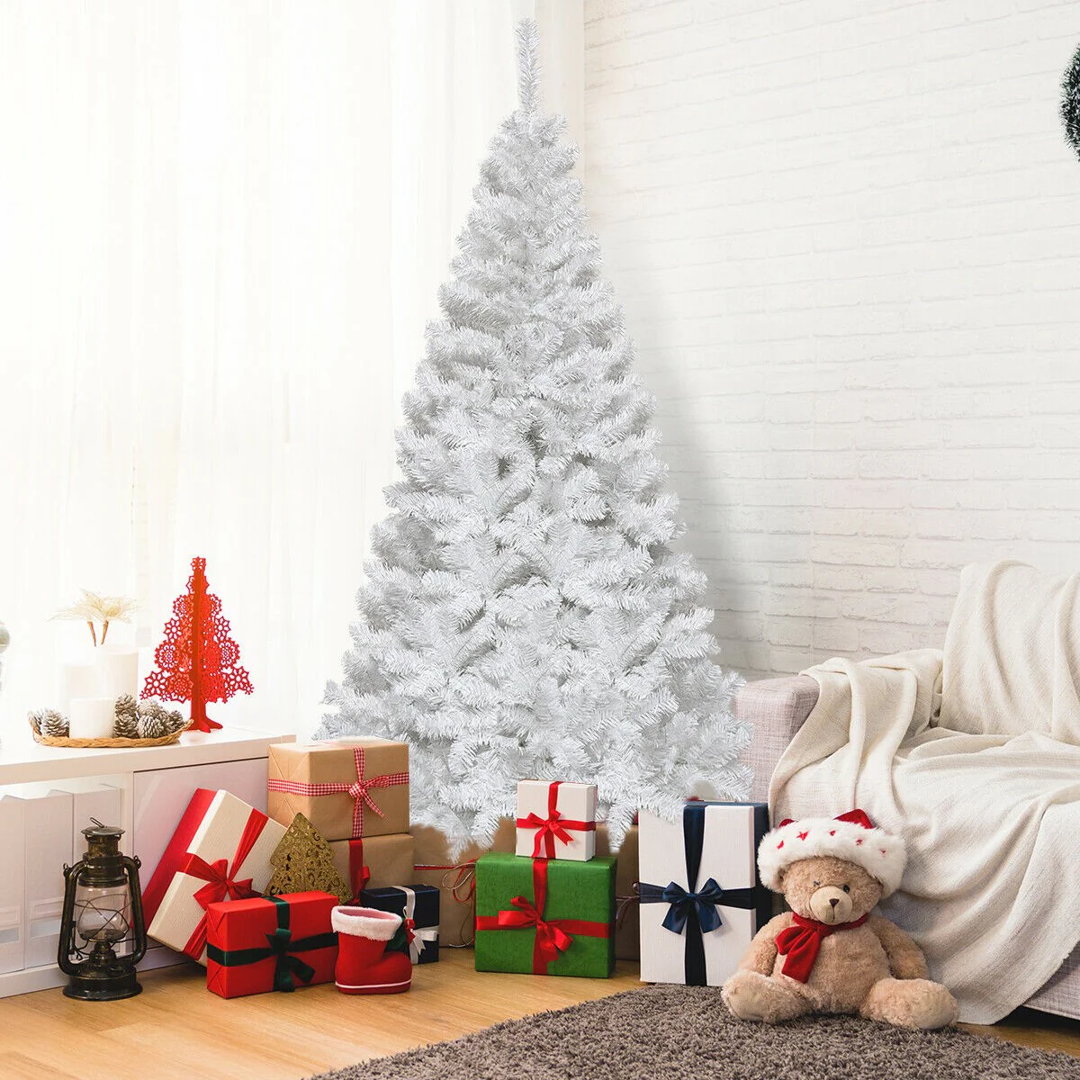 White Christmas Tree with Solid Metal Legs Perfect for Holiday Indoor and Outdoor Decoration - Image 8