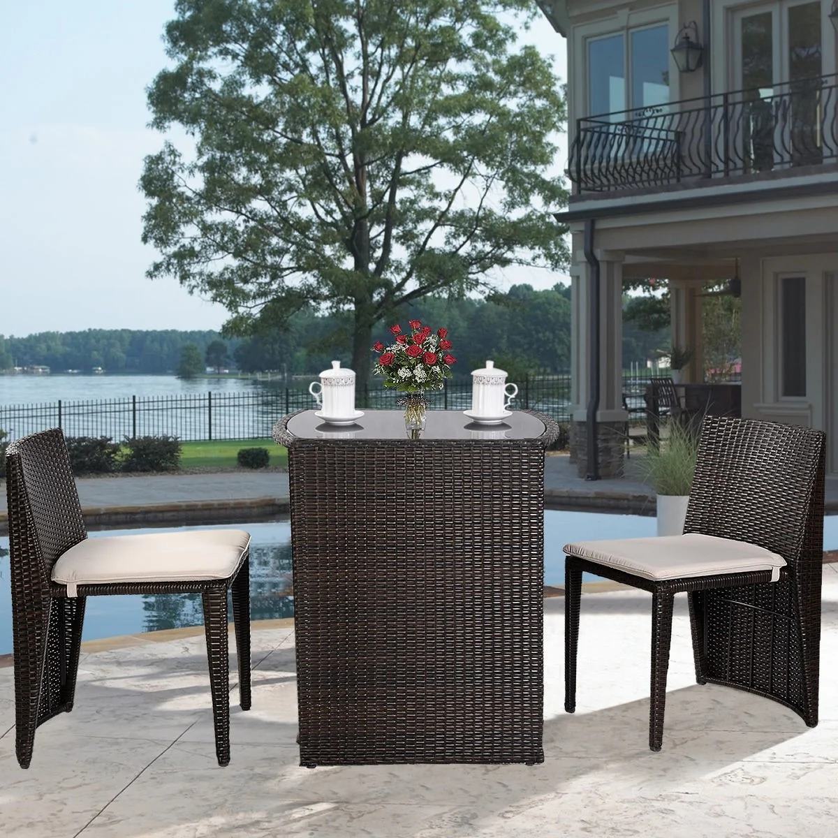 Wicker Bistro Set, Rattan Furniture Set 3 Piece Dining Table - Image 3