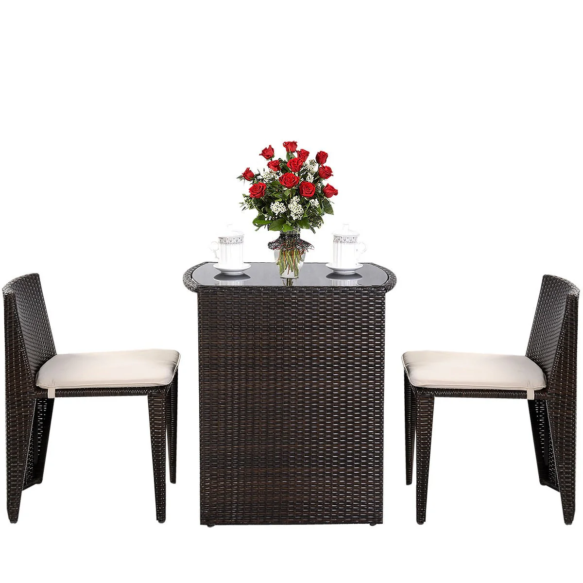 Wicker Bistro Set, Rattan Furniture Set 3 Piece Dining Table - Image 6