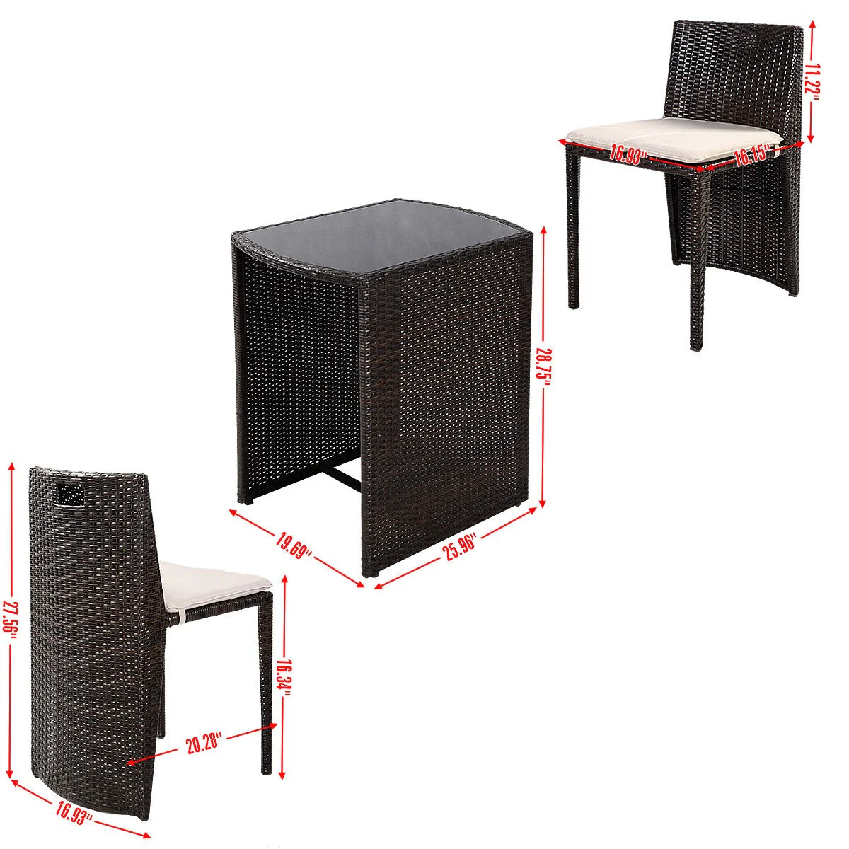 Wicker Bistro Set, Rattan Furniture Set 3 Piece Dining Table - Image 7